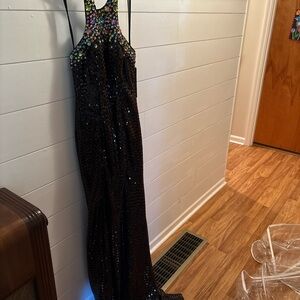 Black Sequin Gown with Colorful Accents